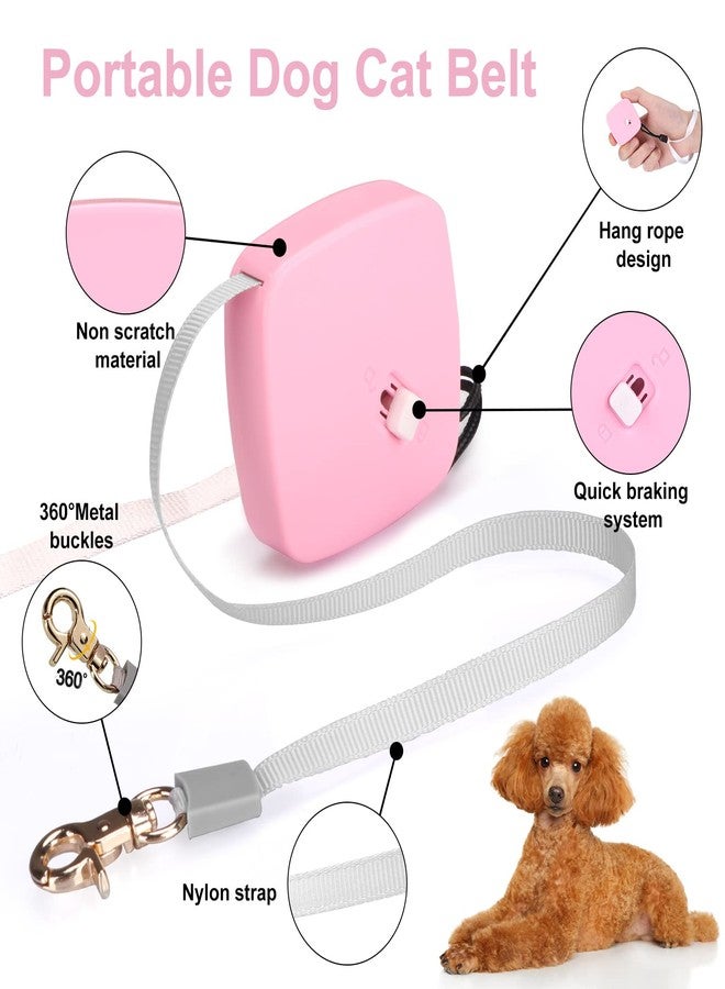 CUGBCUG Retractable Dog Leash for Small Dogs Cats up to 11lbs with 6.5ft Anti-Pull Strong Nylon Tape, Hands Free, Mini and Portable Walking Leash with Wrist Strap, One-Hand Brake, Pink Square - Image 3